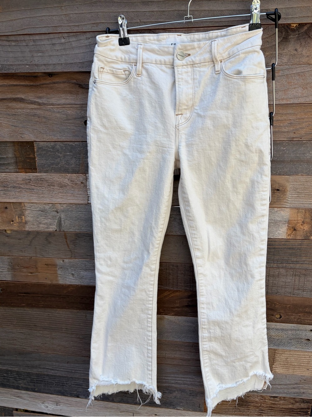 Frame Denim Le crop mini boot Off-White Frayed Hem Cropped Jeans